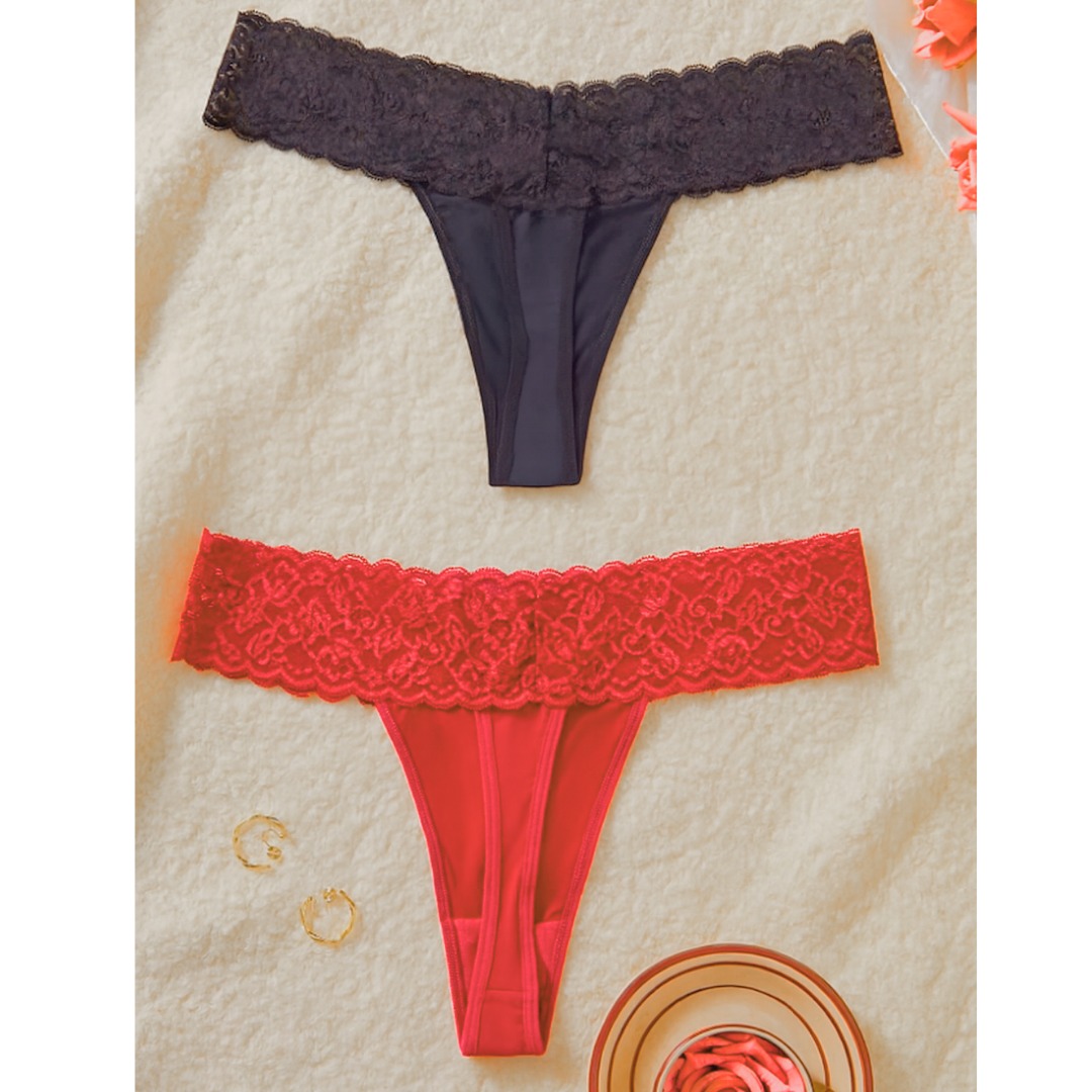 Tegan Büyük Beden Kadın 2'li Dantelli Seksi Tanga TG270053B - Görsel 2