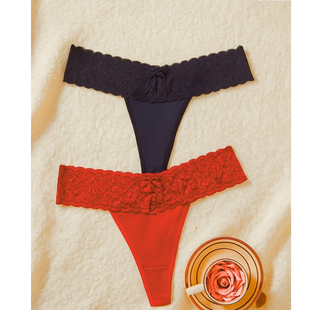 Tegan Büyük Beden Kadın 2'li Dantelli Seksi Tanga TG270053B