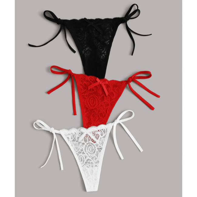 Tegan Büyük Beden Kadın 3'lü Dantelli Yandan Bağlamalı Seksi Tanga TG270054