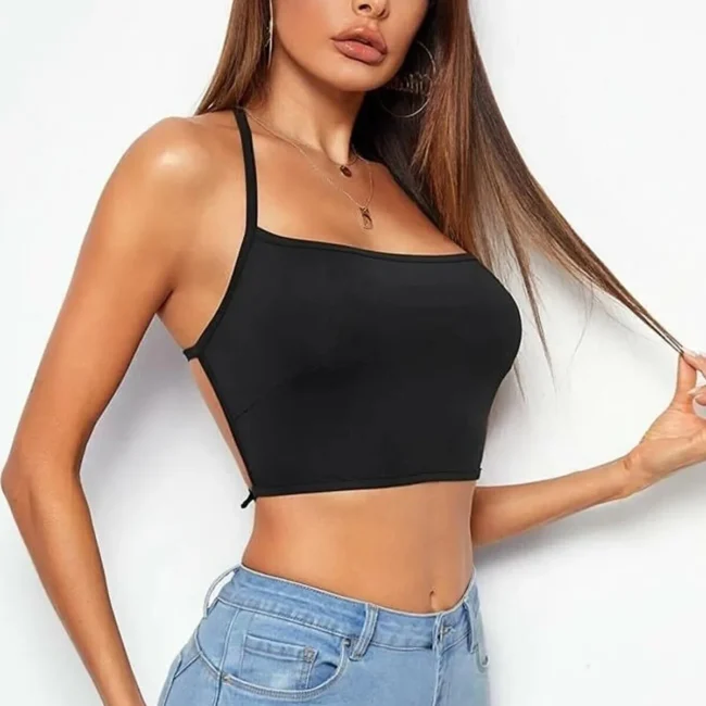 Tegan Kadın Sırtı Açık Siyah Belden Bağlamalı Crop Büstiyer TG275441