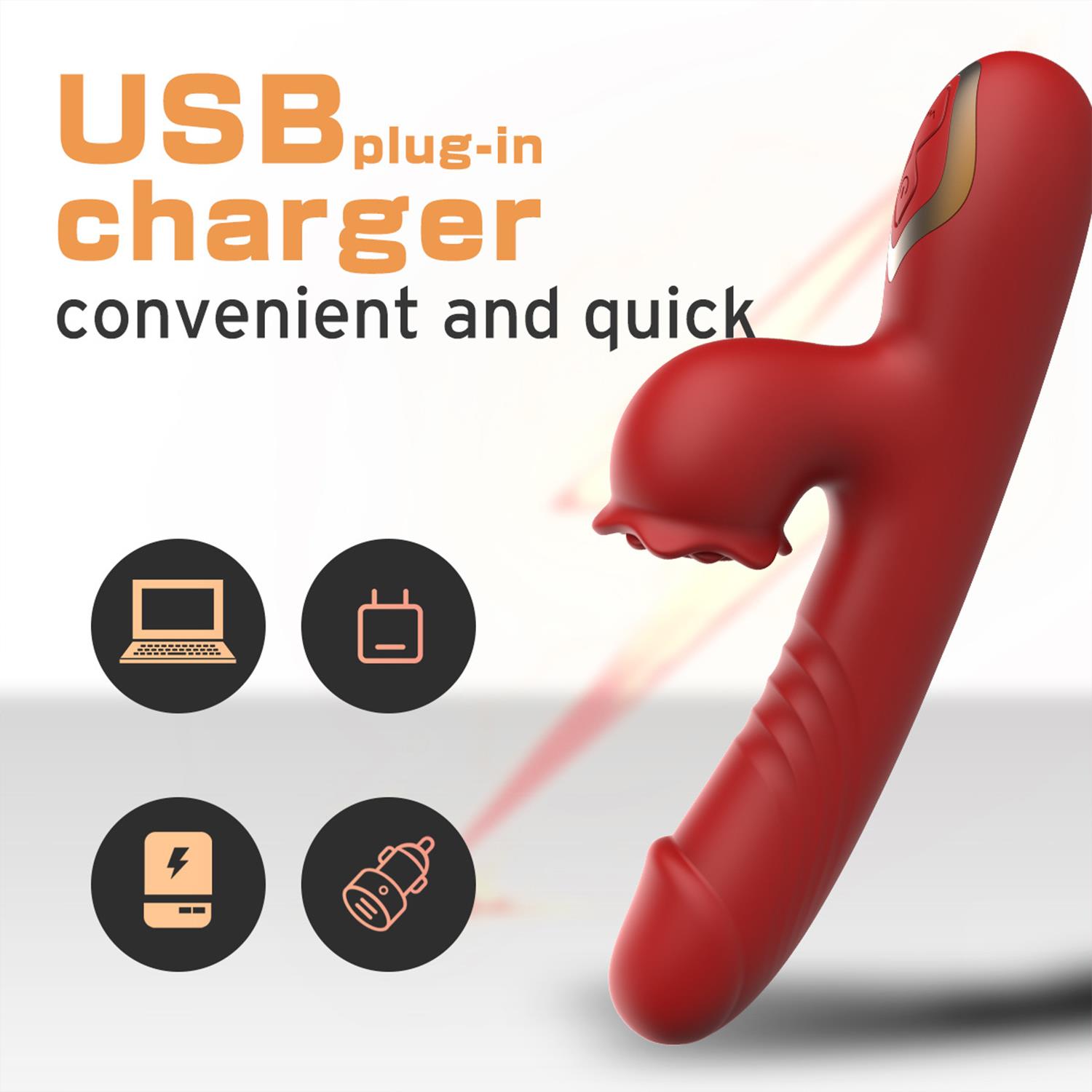 Taşınabilir Isıtmalı Çift Etkili Titreşimli Vibratör Kırmızı – USB Şarjlı, 9 Emme & 7 Titreşim Modu, Su Geçirmez Silikon - Görsel 3