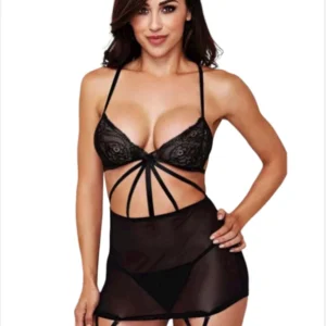 Büyük Beden Fantazi Siyah Dantelli Jartiyer Takım TG273255 - Tegan