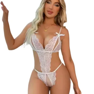 Büyük Beden Fantezi Beyaz Dantelli Babydoll TG279248 - Tegan