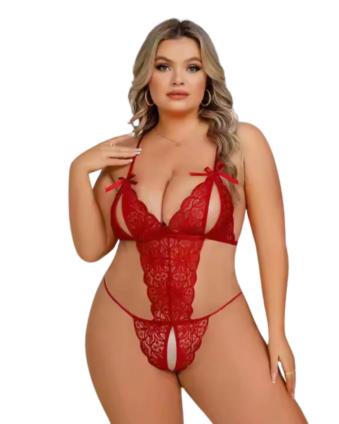Büyük Beden Fantezi Kırmızı Dantelli Babydoll TG279250 - Tegan