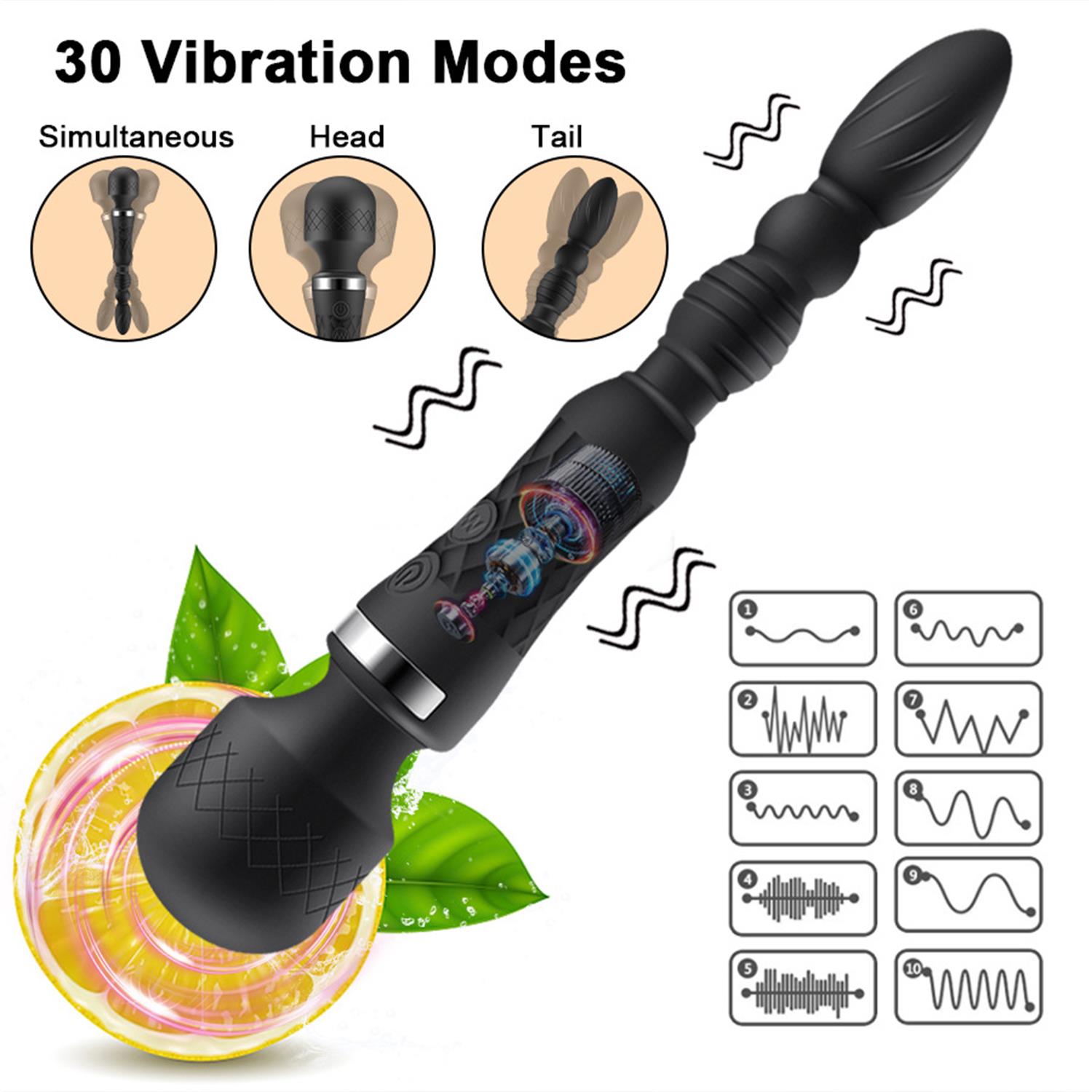 Çift Uçlu 30 Modlu Şarjlı Siyah Vibratör Mor– Güçlü, Sessiz ve Çok Fonksiyonlu - Görsel 4
