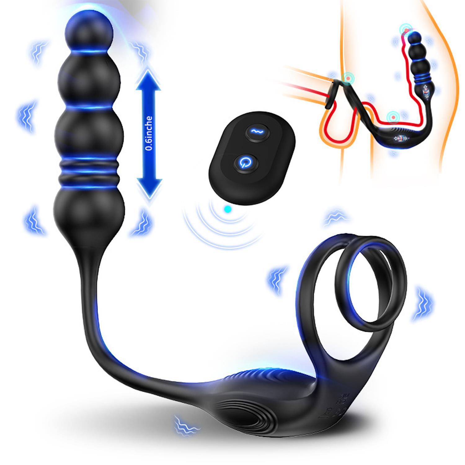 Erkekler İçin Çift Halkalı Anal Vibratör – Prostat Masajörü, 9 Titreşim & İtme Modu, USB Şarjlı, Su Geçirmez - Görsel 3