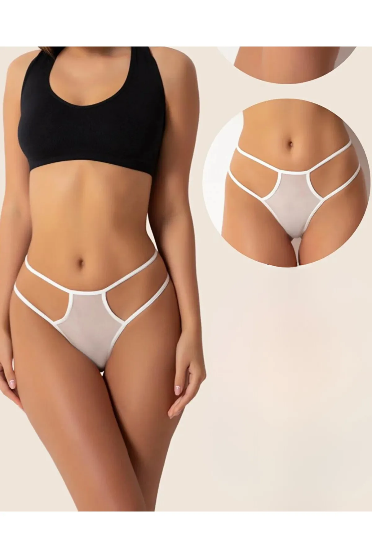 Fantazi Beyaz Seksi TÜL Kadın String - Fantezi Tanga TG270039 - Tegan