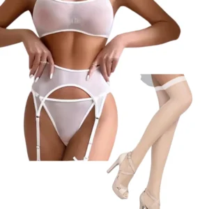Fantezi Beyaz Transparan Tül Jartiyer Takımı TG273262 - Tegan