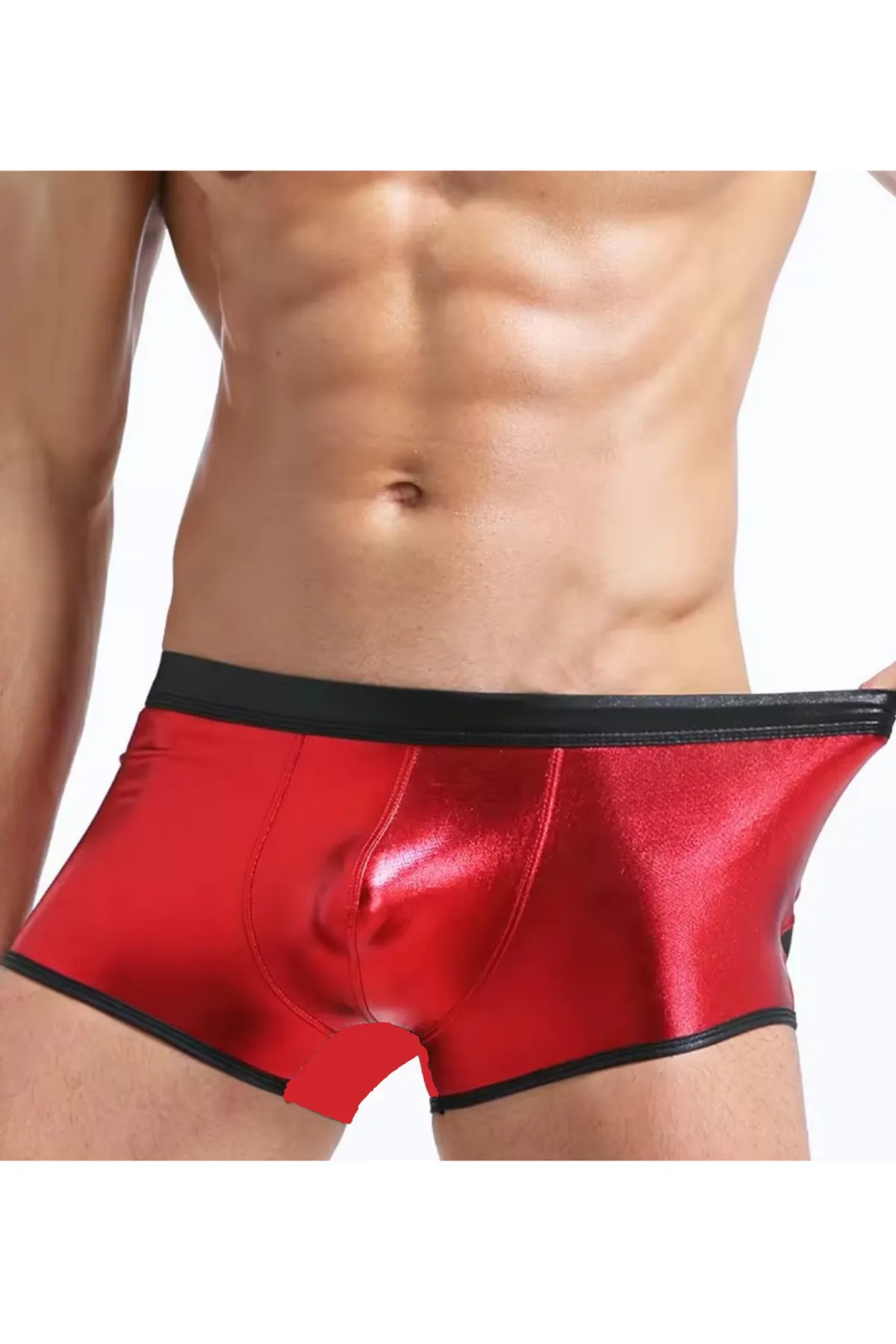 Fantezi Deri Görünümlü Kırmızı Erkek Boxer Tanga TG274506 - Tegan