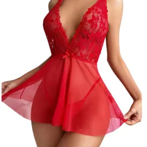 Fantezi Kırmızı Dantelli Transparan Tül Etekli Seksi Elbise Gecelik TG273267 - Tegan