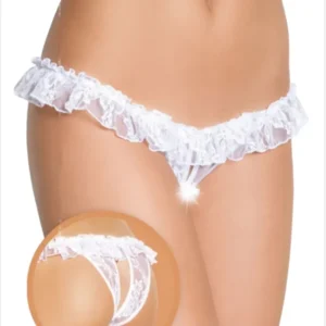 Fantezi Üstü Fırfırlı Ağı Açık Beyaz Dantel Tanga - String TG270021 - Tegan