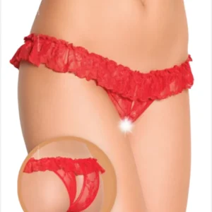 Fantezi Üstü Fırfırlı Ağı Açık Kırmızı Dantel Tanga - String TG270020 - Tegan