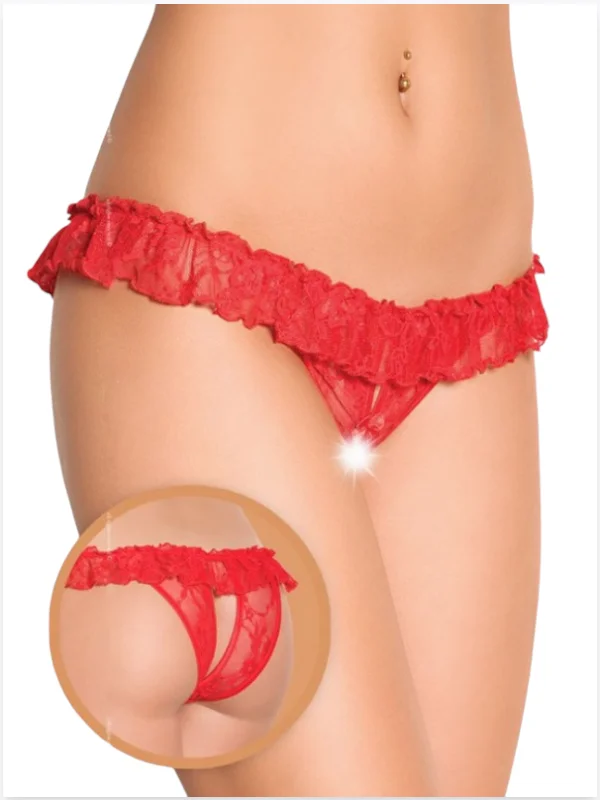 Fantezi Üstü Fırfırlı Ağı Açık Kırmızı Dantel Tanga - String TG270020 - Tegan