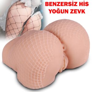 Gerçekçi File Desenli Kalça Mastürbatör – Çift Kanallı, 950 Gram, 16×15.5×9.5 cm