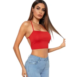 Kadın Sırtı Açık Kırmızı Belden Bağlamalı Crop Büstiyer TG275441-K - Tegan