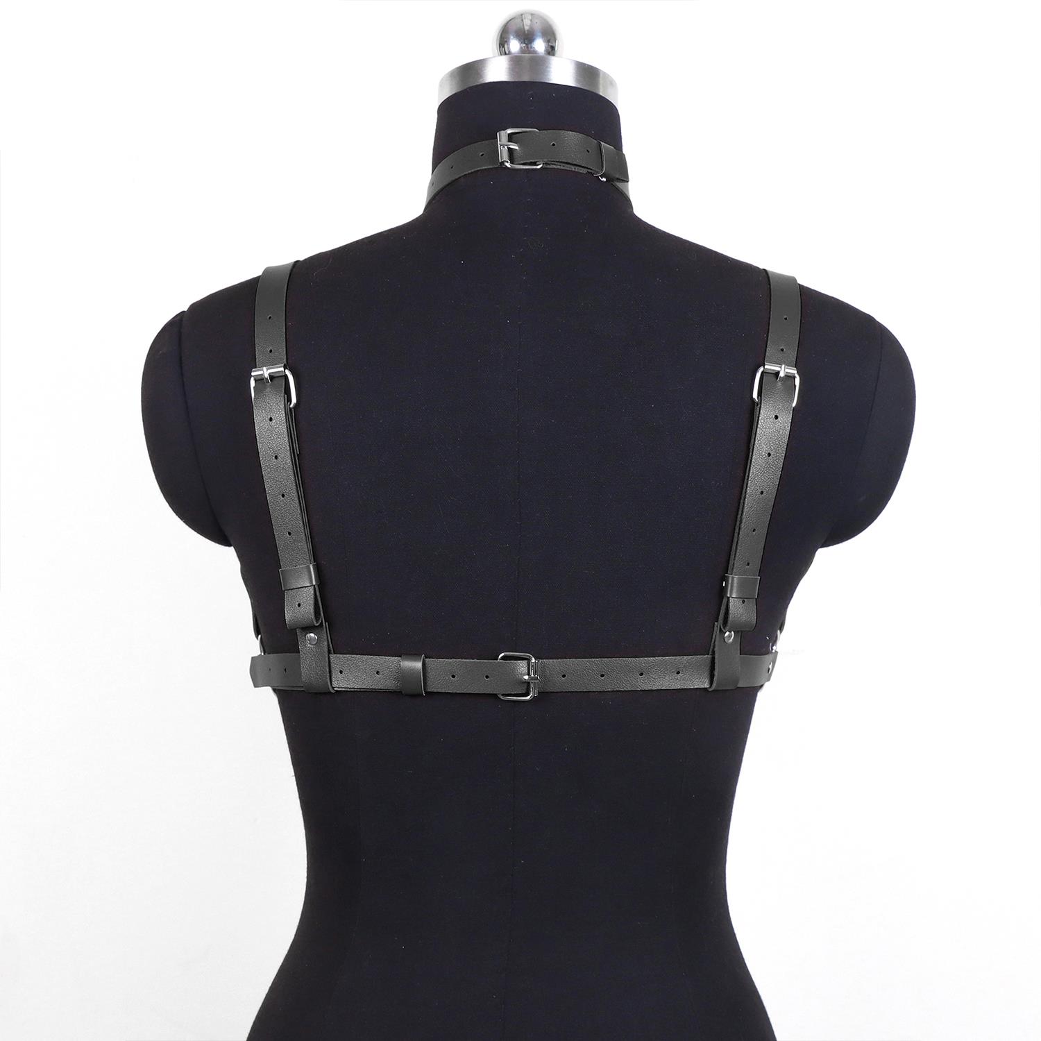 Kalp Detaylı Deri Vücut Harness Takımı Siyah - Görsel 5