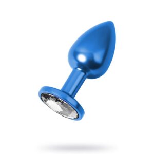 Mavi Metal Clear Taşlı Anal Plug Orta Boy