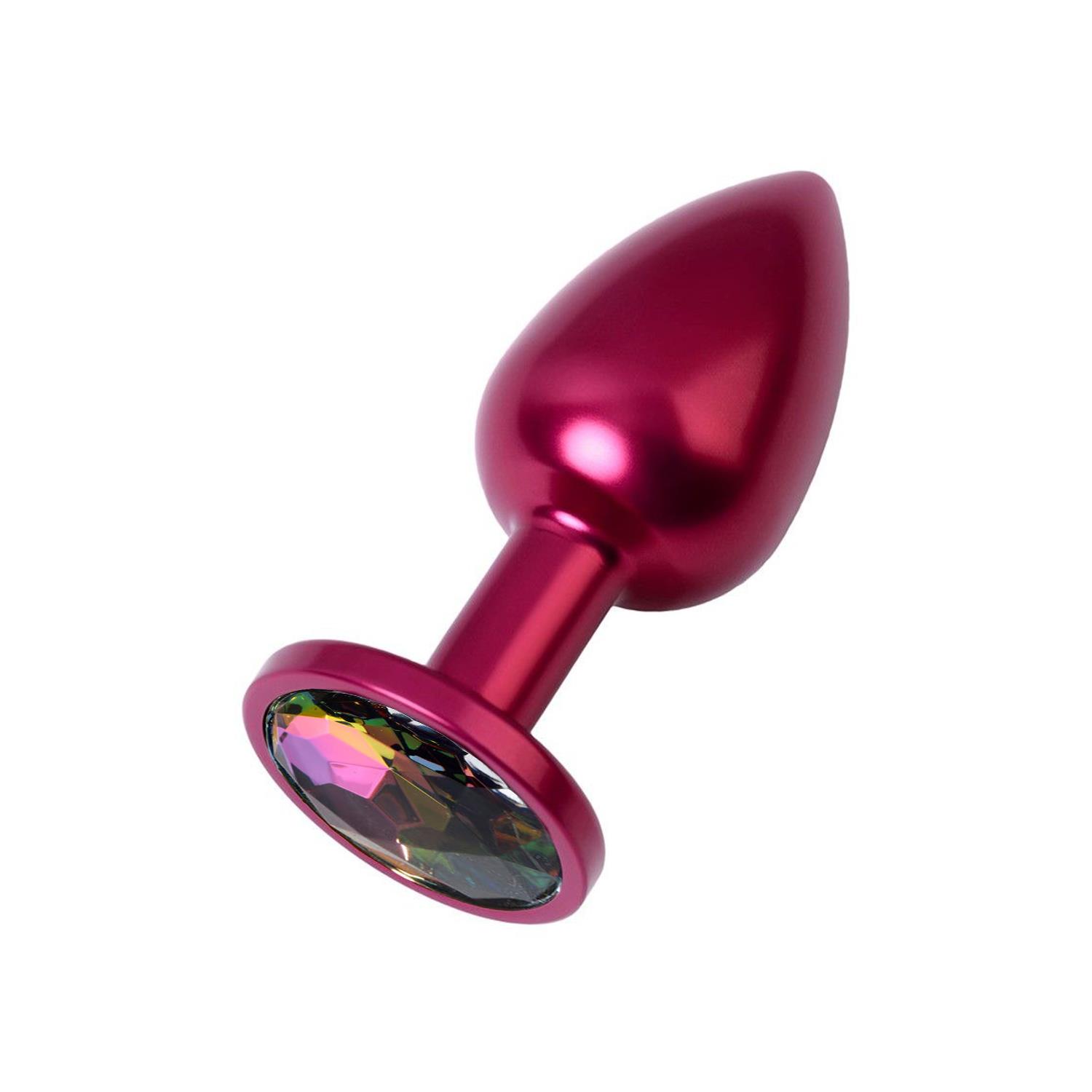 Kırmızı Metal Rainbow Taşlı Anal Plug Orta Boy