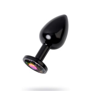 Siyah Metal Rainbow Taşlı Anal Plug Orta Boy