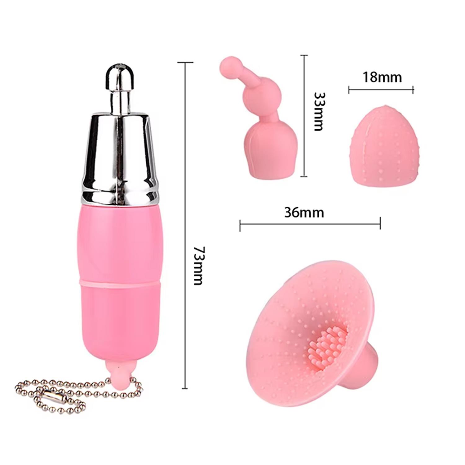 Mini Anahtarlık Vibratör – 3 Başlıklı Kompakt Masaj Cihazı Pembe - Görsel 2