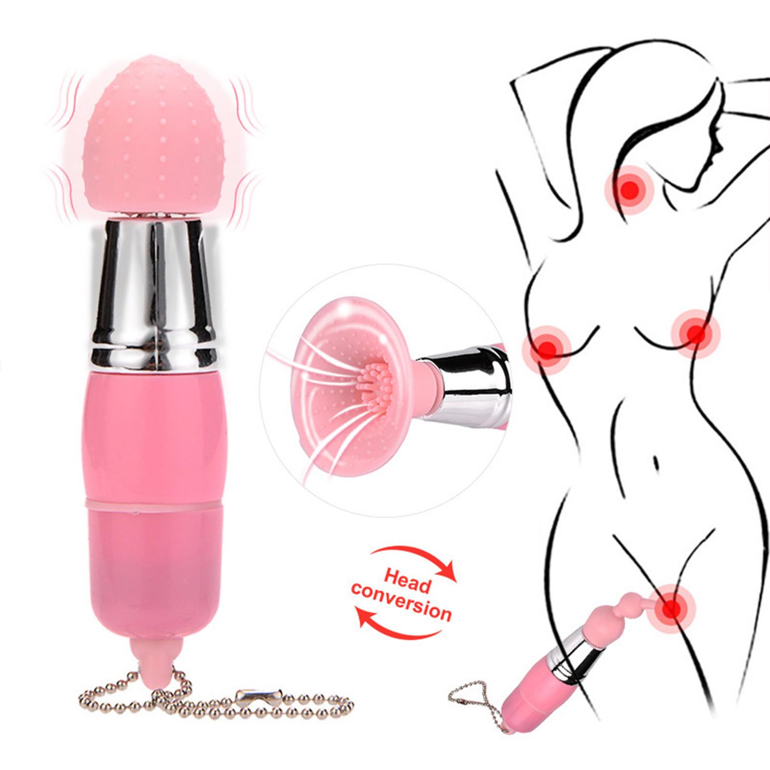 Mini Anahtarlık Vibratör – 3 Başlıklı Kompakt Masaj Cihazı Pembe - Görsel 4