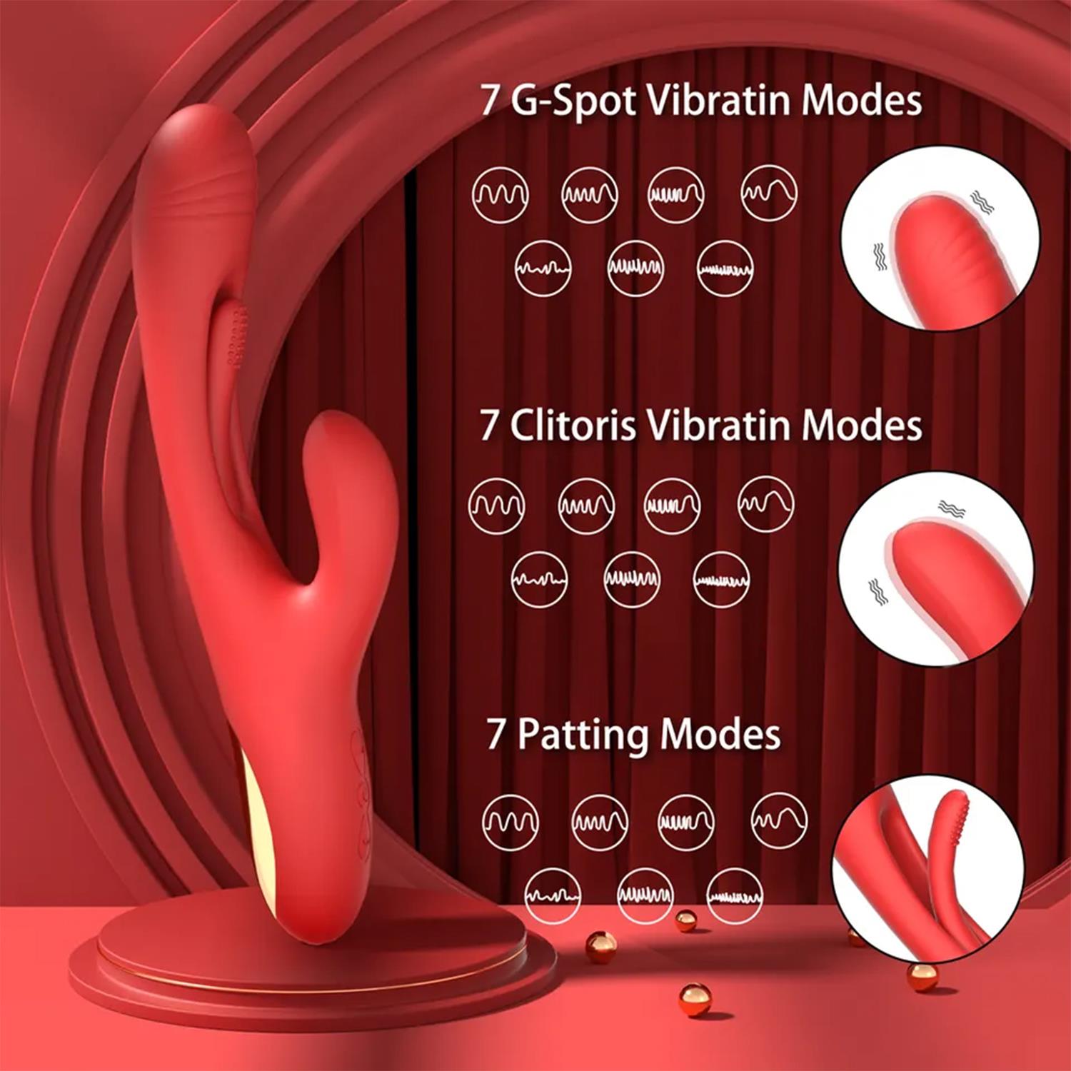 Modern 3 Modlu Rabbit Vibrator Kırmızı - Görsel 4