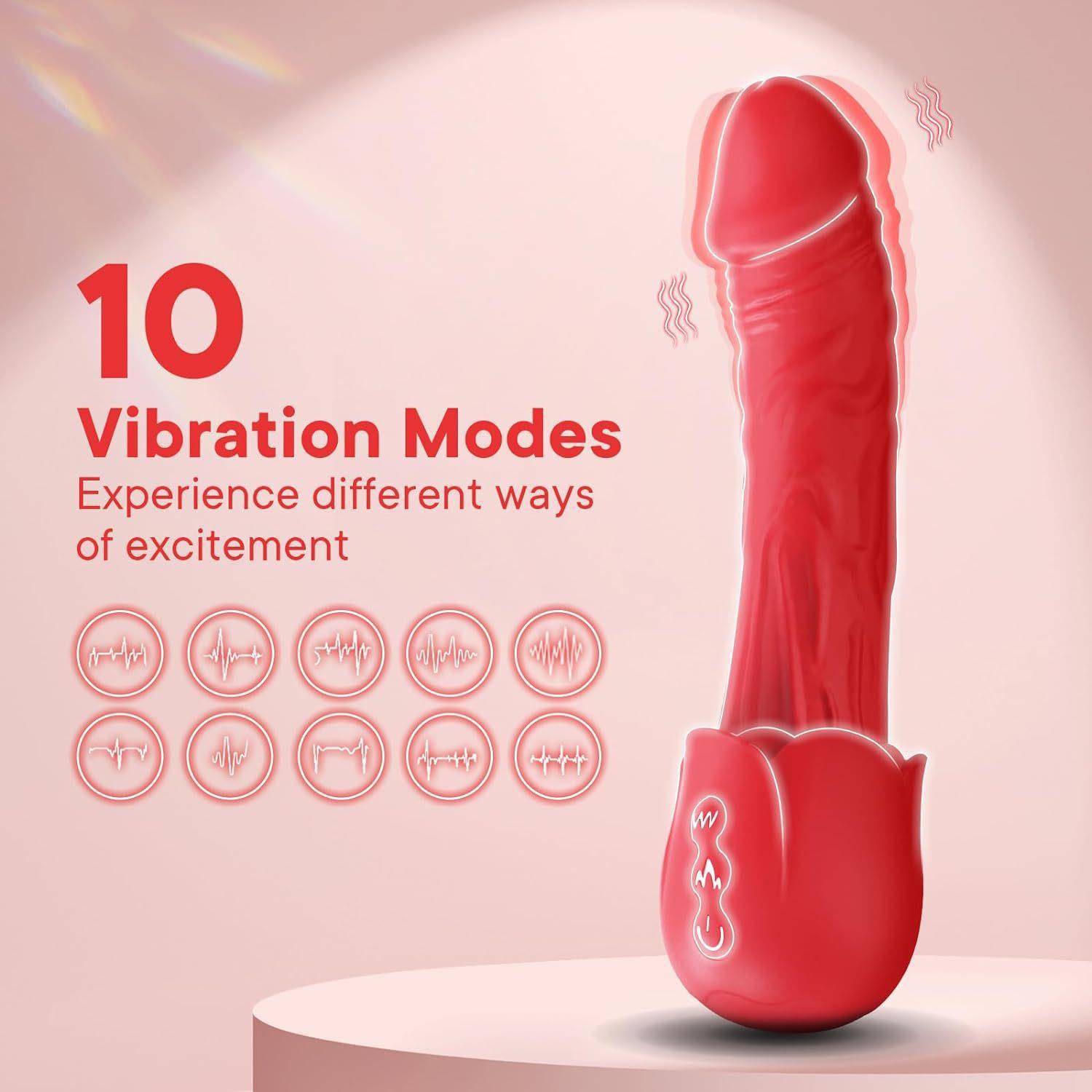 Pembe Tilki Isıtmalı 10 Modlu USB Manyetik Şarjlı Kırmızı Realistik Vibratör - Görsel 4