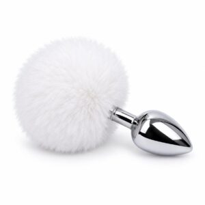 Ponponlu Metal Anal Plug Küçük Boy Beyaz