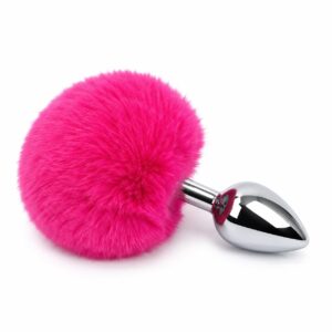 Ponponlu Metal Anal Plug Küçük Boy Koyu Pembe
