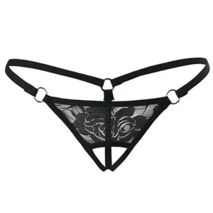 Siyah Dantelli Özel Bölgesi Açık G-String TM1167 - Tegan