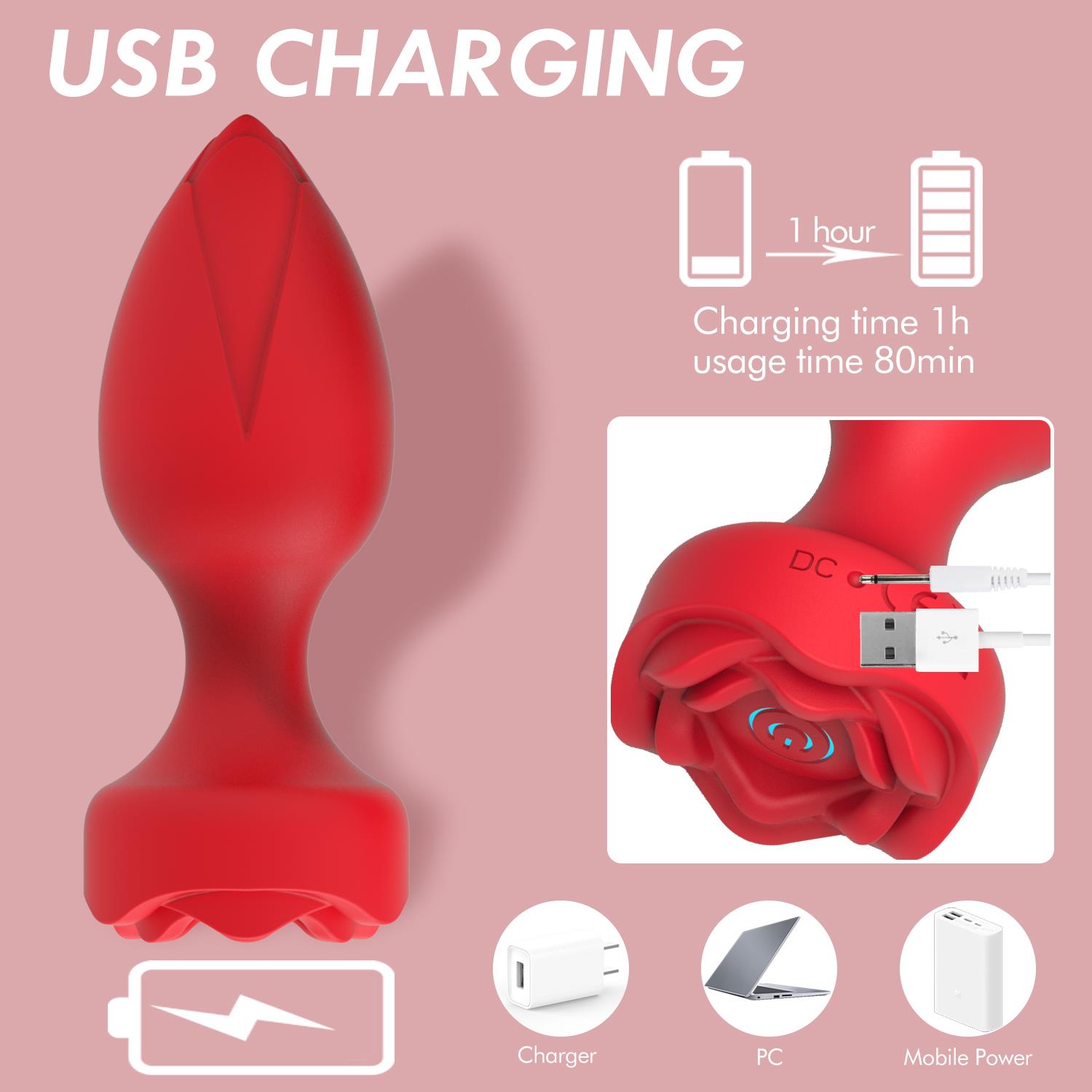 Uzaktan Kumandalı Gül Şekilli Anal Vibrator Kırmızı - Görsel 3